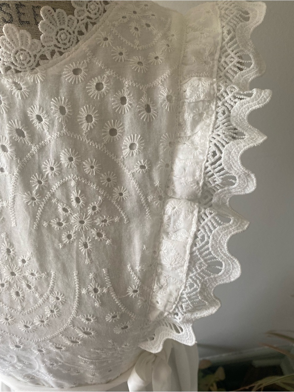 Vintage inspired Cottagecore White Eyelet / Lace Maxi Dress with Ruffle Sleeves - Picture 4 of 7